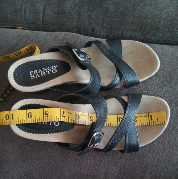 Franco Sarto Black Leather Wedge Heel Sandals - Picture 7 of 8